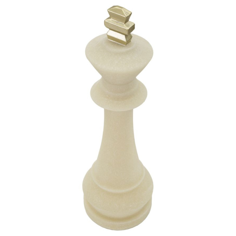 Statuette déco moderne Pièce d'échecs Roi Hauteur 41 cm en Résine Blanc Effet quartz Doré Scacchi 