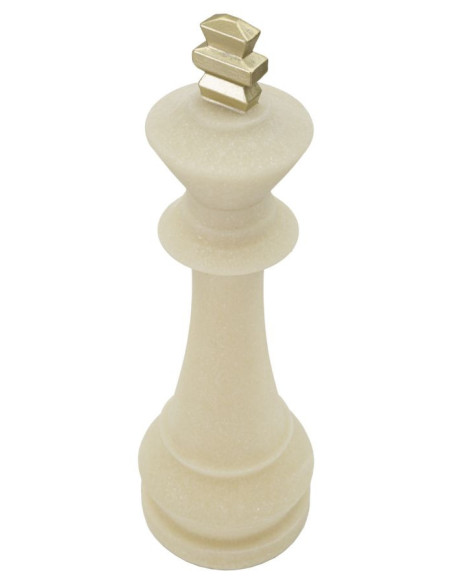 Statuette déco moderne Pièce d'échecs Roi Hauteur 41 cm en Résine Blanc Effet quartz Doré Scacchi 