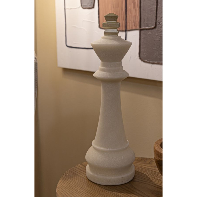 Statuette déco moderne Pièce d'échecs Roi Hauteur 41 cm en Résine Blanc Effet quartz Doré Scacchi 