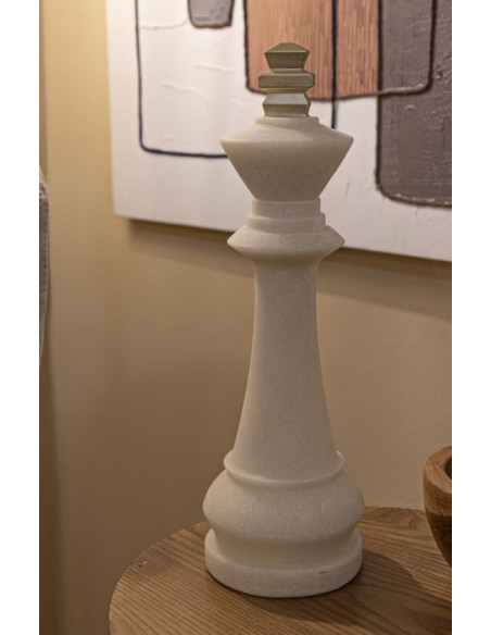 Statuette déco moderne Pièce d'échecs Roi Hauteur 41 cm en Résine Blanc Effet quartz Doré Scacchi 