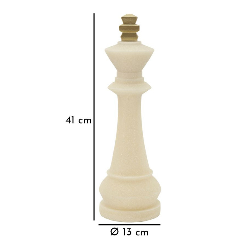 Statuette déco moderne Pièce d'échecs Roi Hauteur 41 cm en Résine Blanc Effet quartz Doré Scacchi 