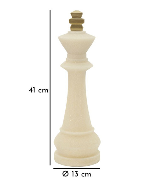 Statuette déco moderne Pièce d'échecs Roi Hauteur 41 cm en Résine Blanc Effet quartz Doré Scacchi 