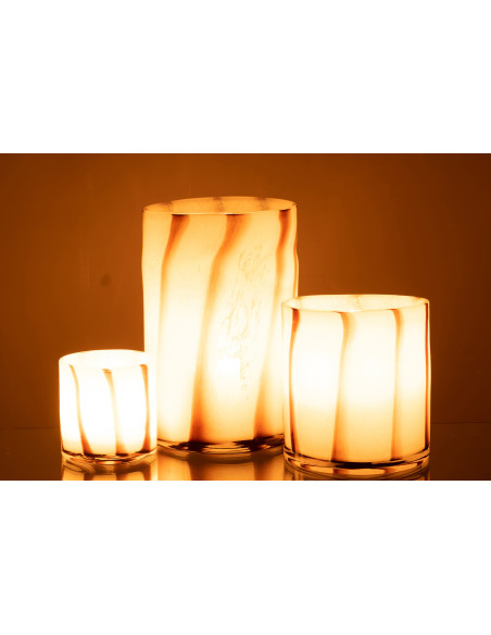 Vase large blanc rayé marron en verre 29 cm - 7