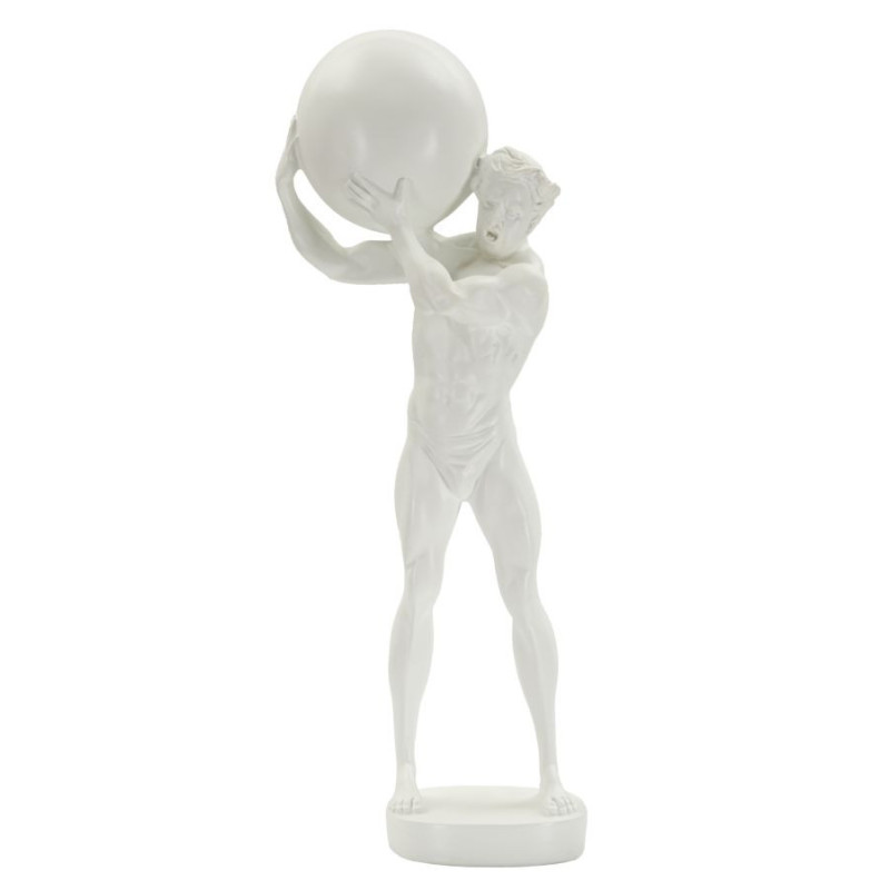 Statue déco moderne Homme avec globe Hauteur 50 cm en Résine Blanc Atlas 