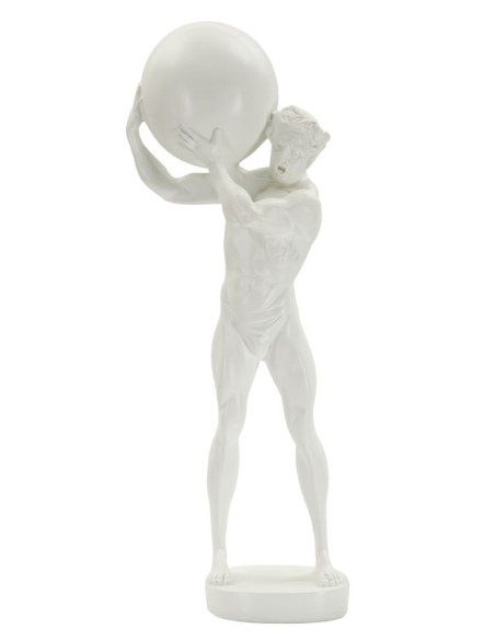 Statue déco moderne Homme avec globe Hauteur 50 cm en Résine Blanc Atlas 