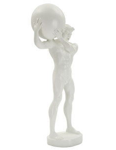 Statue déco moderne Homme avec globe Hauteur 50 cm en Résine Blanc Atlas 