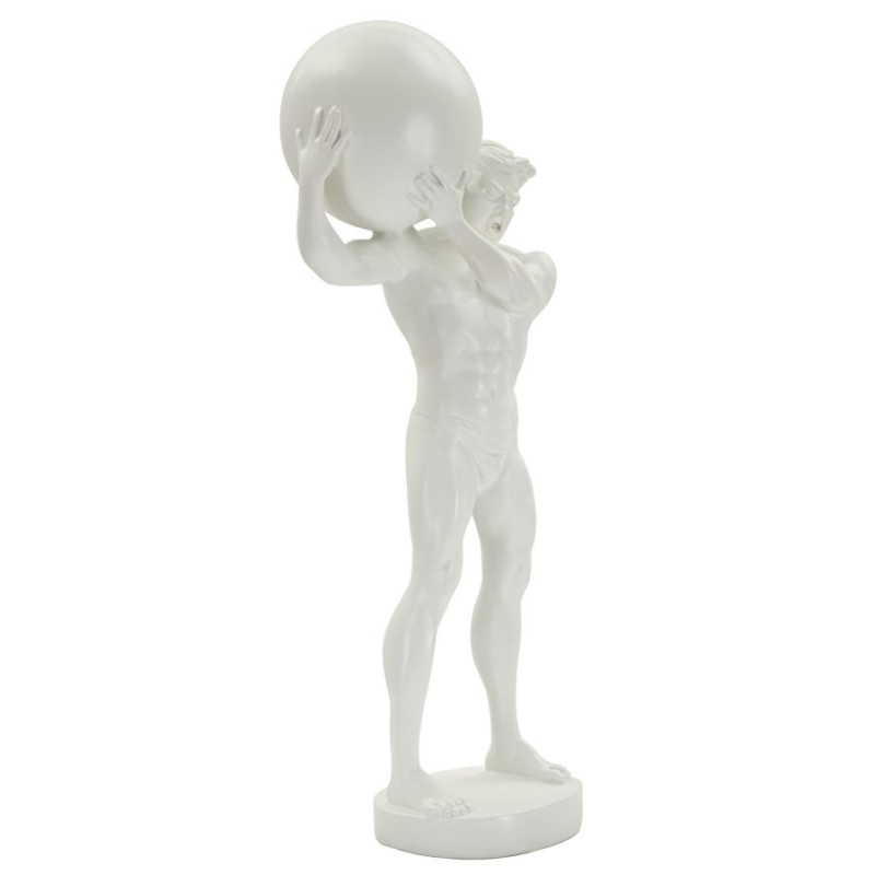 Statue déco moderne Homme avec globe Hauteur 50 cm en Résine Blanc Atlas 