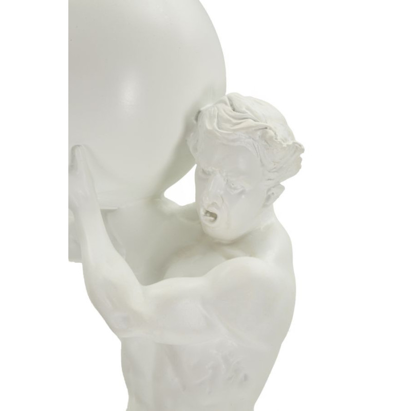 Statue déco moderne Homme avec globe Hauteur 50 cm en Résine Blanc Atlas 
