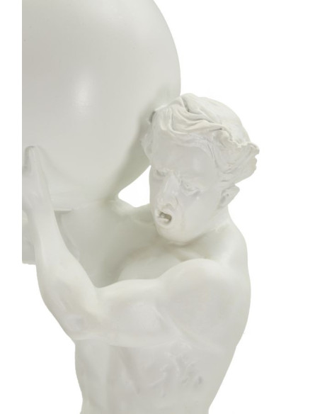 Statue déco moderne Homme avec globe Hauteur 50 cm en Résine Blanc Atlas 