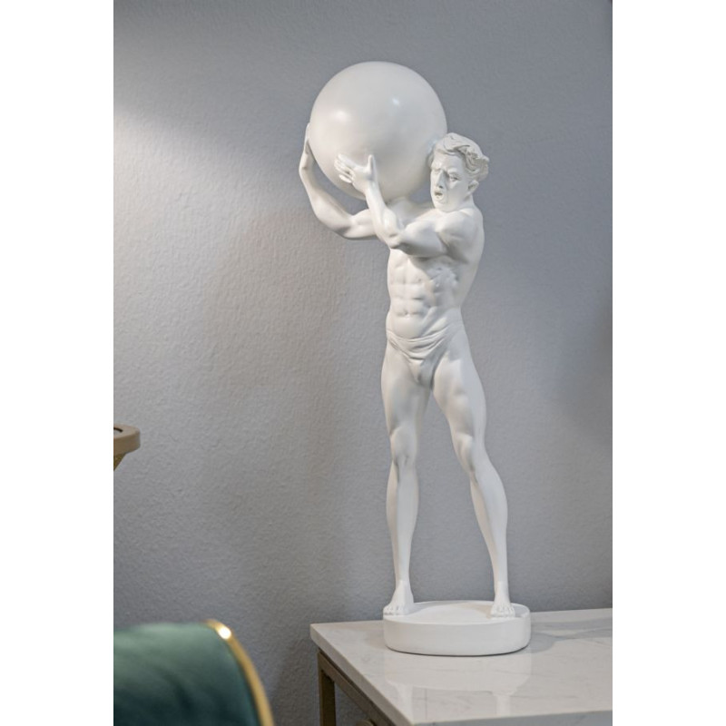 Statue déco moderne Homme avec globe Hauteur 50 cm en Résine Blanc Atlas - 7