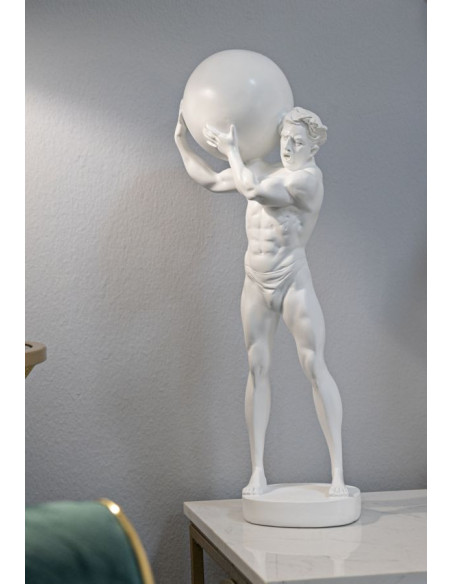 Statue déco moderne Homme avec globe Hauteur 50 cm en Résine Blanc Atlas - 7