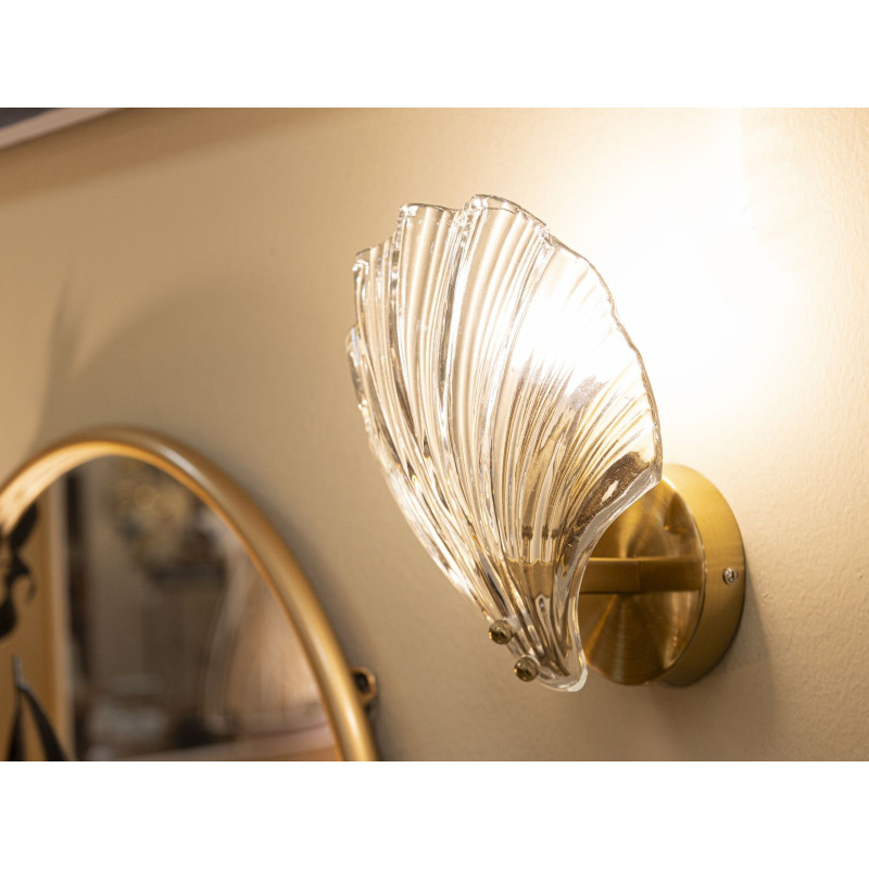 Applique murale moderne Coquillage Hauteur 22 cm en Verre Semi-transparent Métal Doré Shell 