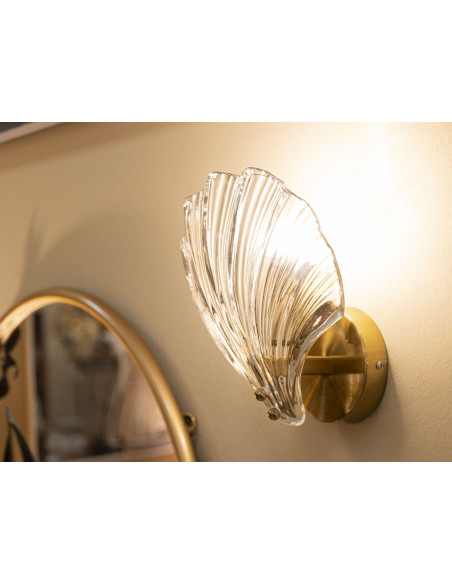 Applique murale moderne Coquillage Hauteur 22 cm en Verre Semi-transparent Métal Doré Shell 