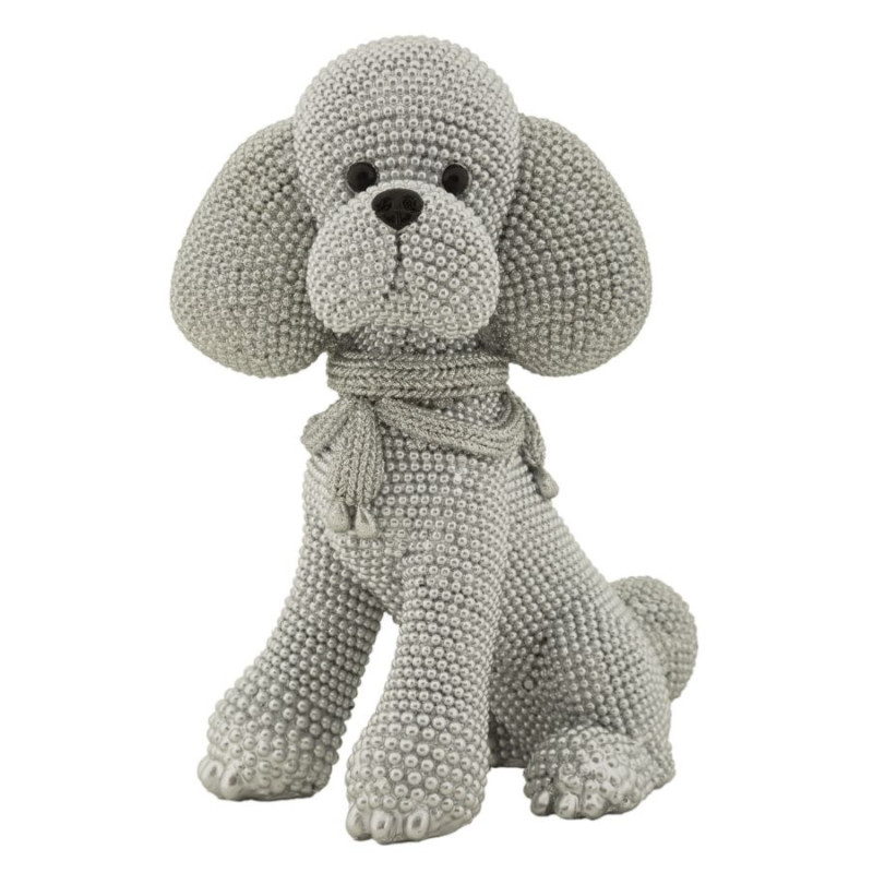 Statuette déco moderne Caniche assis en Résine Argenté Brillant Sparky Mauro Ferretti - 1