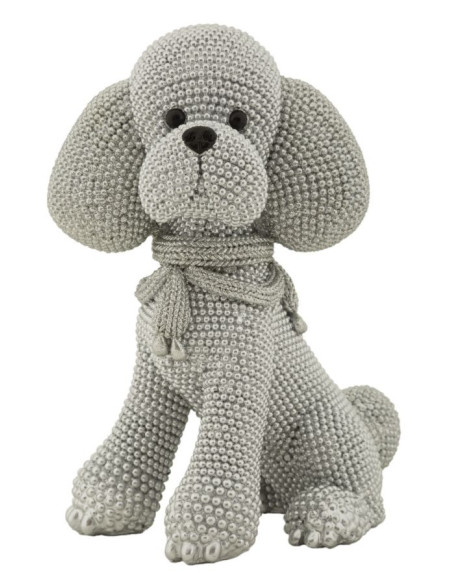 Statuette déco moderne Caniche assis en Résine Argenté Brillant Sparky Mauro Ferretti - 1
