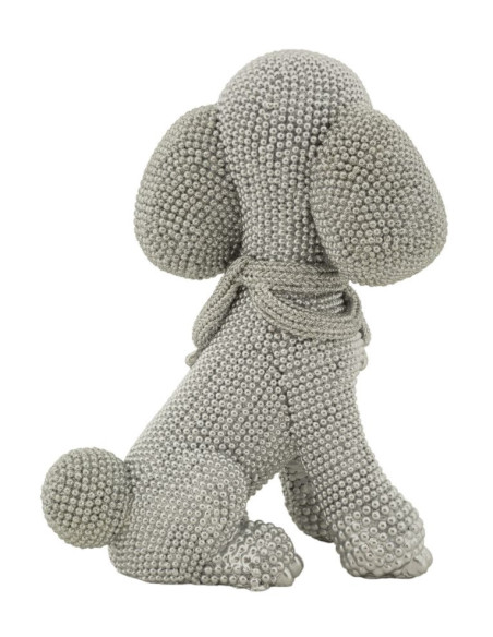 Statuette déco moderne Caniche assis en Résine Argenté Brillant Sparky Mauro Ferretti - 2
