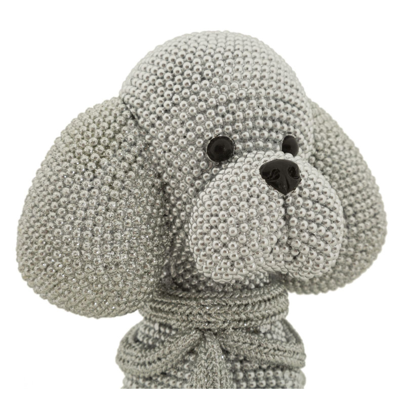 Statuette déco moderne Caniche assis en Résine Argenté Brillant Sparky Mauro Ferretti - 3