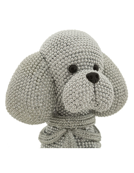 Statuette déco moderne Caniche assis en Résine Argenté Brillant Sparky Mauro Ferretti - 3