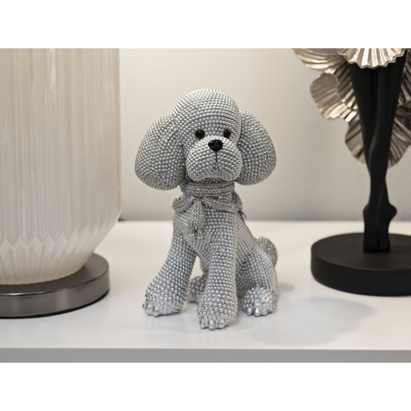 Statuette déco moderne Caniche assis en Résine Argenté Brillant Sparky Mauro Ferretti - 5