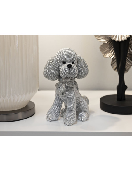 Statuette déco moderne Caniche assis en Résine Argenté Brillant Sparky Mauro Ferretti - 5