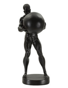 Statue déco moderne Homme avec globe Hauteur 43 cm en Résine Noir Atlas 