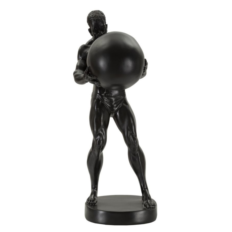 Statue déco moderne Homme avec globe Hauteur 43 cm en Résine Noir Atlas 