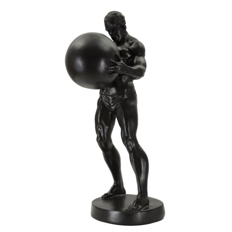 Statue déco moderne Homme avec globe Hauteur 43 cm en Résine Noir Atlas 