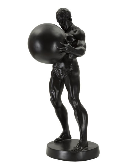 Statue déco moderne Homme avec globe Hauteur 43 cm en Résine Noir Atlas 
