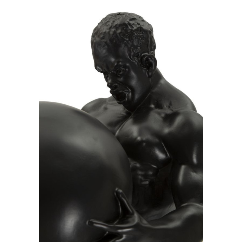 Statue déco moderne Homme avec globe Hauteur 43 cm en Résine Noir Atlas 