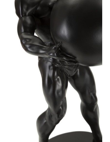 Statue déco moderne Homme avec globe Hauteur 43 cm en Résine Noir Atlas 