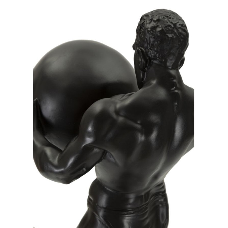 Statue déco moderne Homme avec globe Hauteur 43 cm en Résine Noir Atlas 