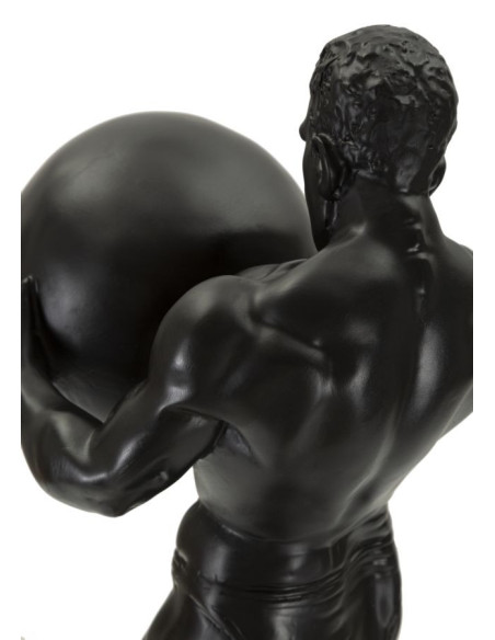 Statue déco moderne Homme avec globe Hauteur 43 cm en Résine Noir Atlas 