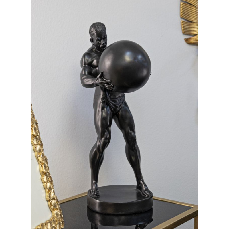 Statue déco moderne Homme avec globe Hauteur 43 cm en Résine Noir Atlas 