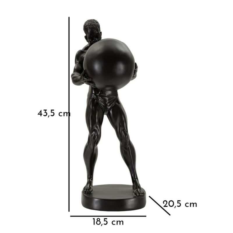 Statue déco moderne Homme avec globe Hauteur 43 cm en Résine Noir Atlas 