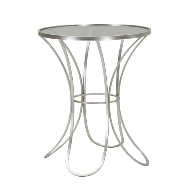 Table d'appoint moderne Ronde en Métal Argenté Verre Trixy 