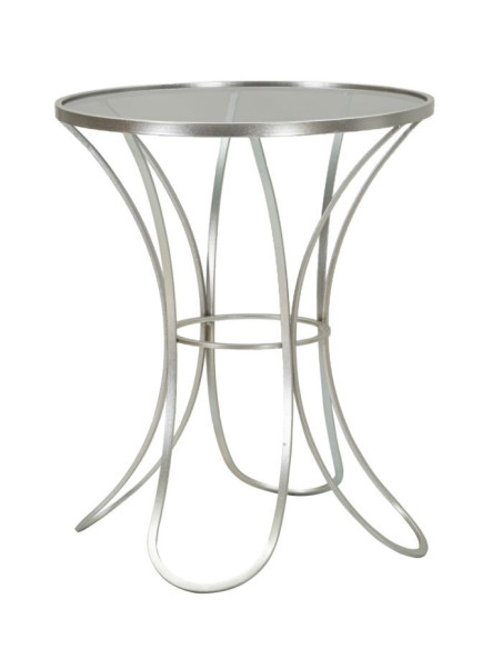 Table d'appoint moderne Ronde en Métal Argenté Verre Trixy 