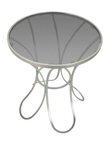 Table d'appoint moderne Ronde en Métal Argenté Verre Trixy 