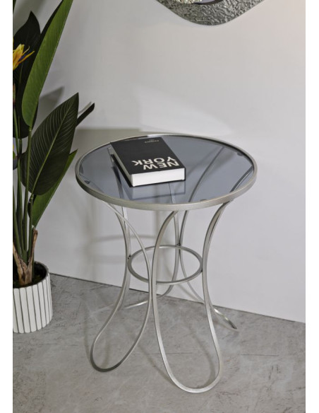 Table d'appoint moderne Ronde en Métal Argenté Verre Trixy 