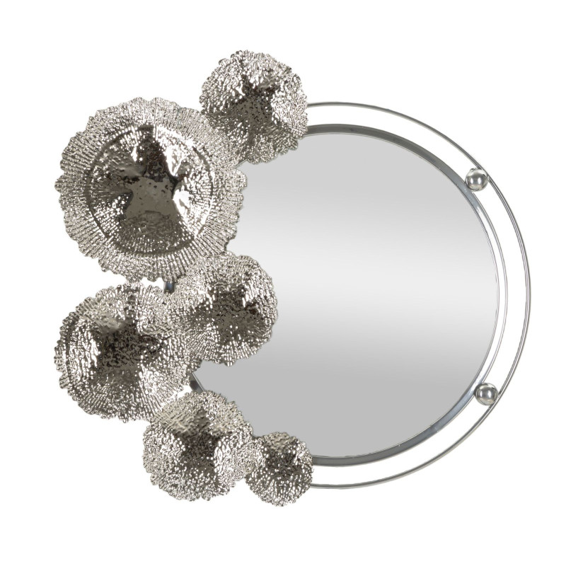 Grand Miroir mural modern Rond 85x80 en Métal Argenté Kandi 