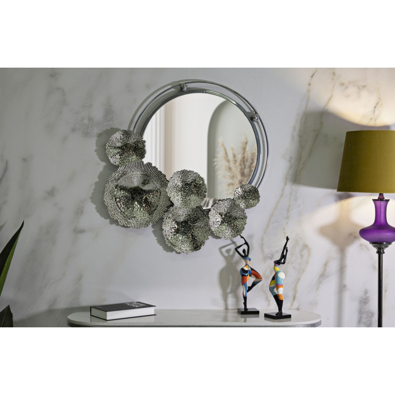 Grand Miroir mural modern Rond 85x80 en Métal Argenté Kandi 