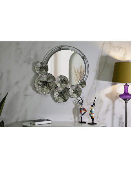 Grand Miroir mural modern Rond 85x80 en Métal Argenté Kandi 