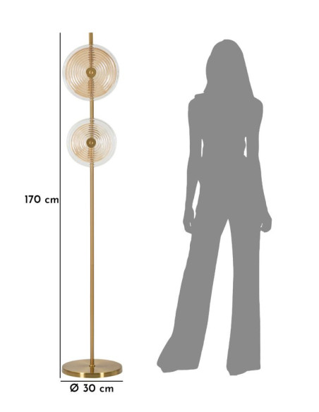 Lampadaire sur pied moderne chic Hauteur 168 cm en Verre Semi-transparent Ambré Métal Doré Venice - 7