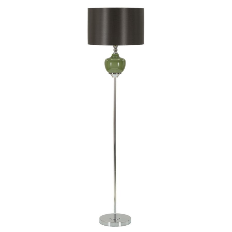 Lampadaire sur pied moderne chic Hauteur 155 cm en Métal Argenté Verre Vert Tissu Marron Eva 