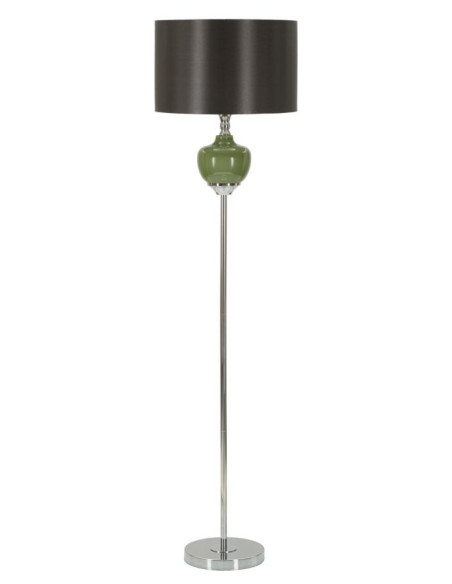 Lampadaire sur pied moderne chic Hauteur 155 cm en Métal Argenté Verre Vert Tissu Marron Eva 