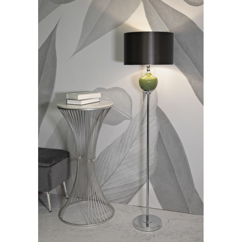 Lampadaire sur pied moderne chic Hauteur 155 cm en Métal Argenté Verre Vert Tissu Marron Eva 
