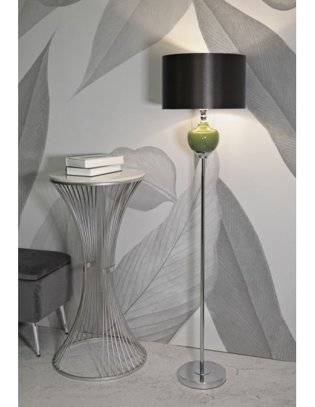 Lampadaire sur pied moderne chic Hauteur 155 cm en Métal Argenté Verre Vert Tissu Marron Eva 