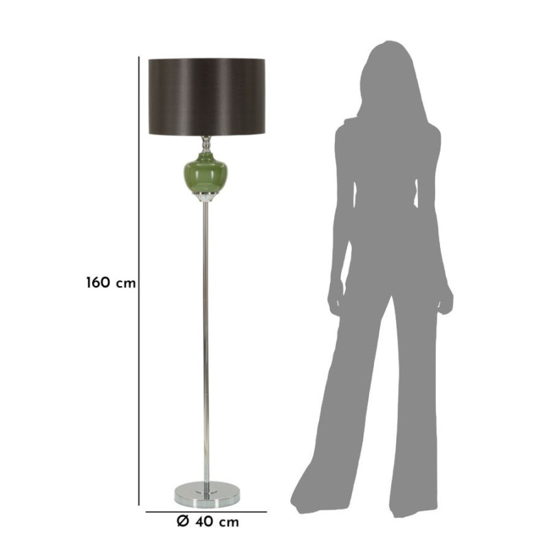 Lampadaire sur pied moderne chic Hauteur 155 cm en Métal Argenté Verre Vert Tissu Marron Eva 