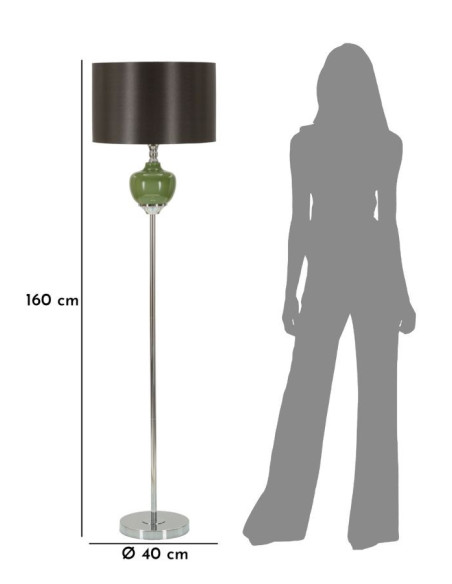 Lampadaire sur pied moderne chic Hauteur 155 cm en Métal Argenté Verre Vert Tissu Marron Eva 