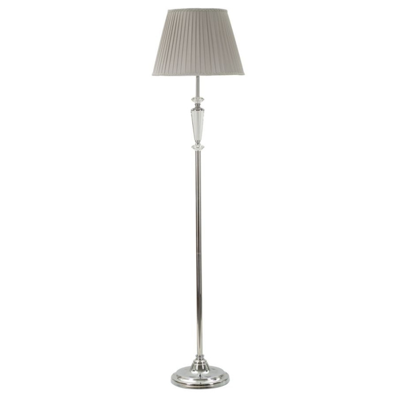 Lampadaire sur pied moderne chic Hauteur 164 cm en Métal Argenté Tissu Gris Verre Transparent Silvery 