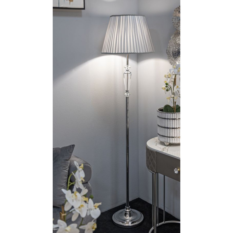Lampadaire sur pied moderne chic Hauteur 164 cm en Métal Argenté Tissu Gris Verre Transparent Silvery 